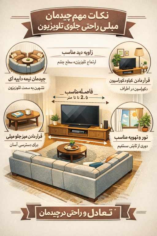 نکات مهم چیدمان مبل راحتی جلوی تلویزیون